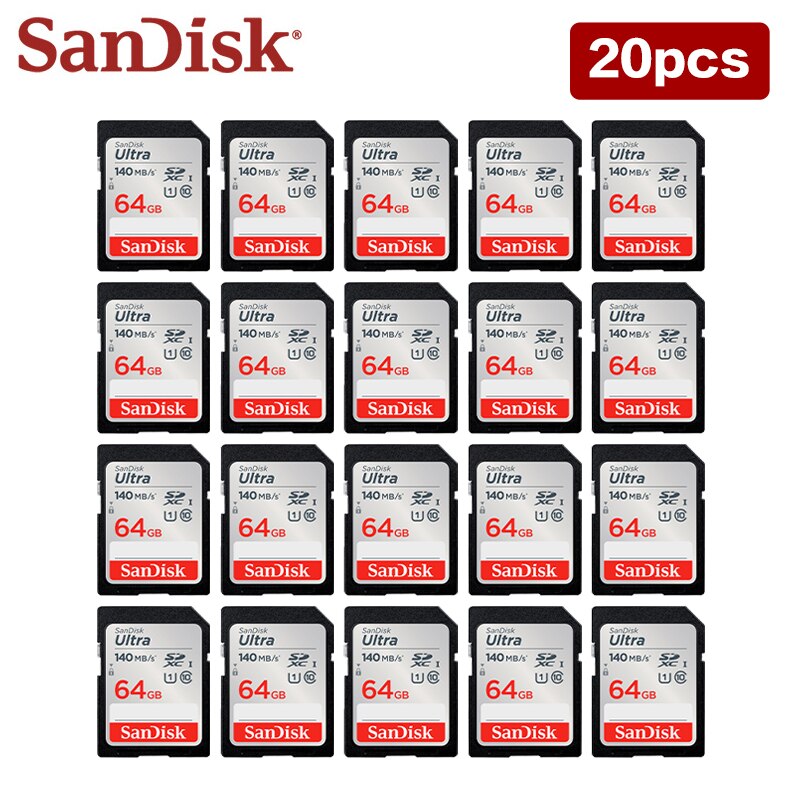 100% Sandisk 울트라 SD 카드, 카메라용  메모리 카드, 읽기 속도 최대 120 MB/s, 클래스 10 U1 UHS-I, 32GB, 64GB, 20PCs/로트